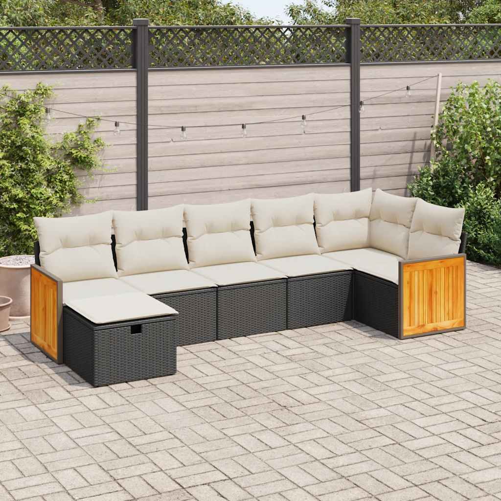 Set Divani da Giardino con Cuscini 7pz Nero Polyrattan | homemem39