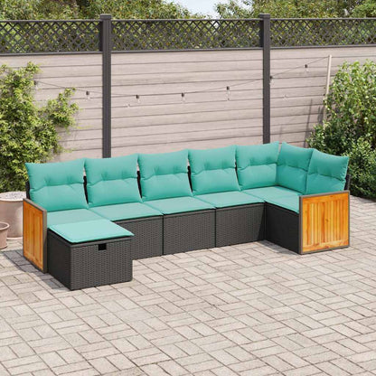 Set Divani da Giardino con Cuscini 7pz Nero Polyrattan | homemem39