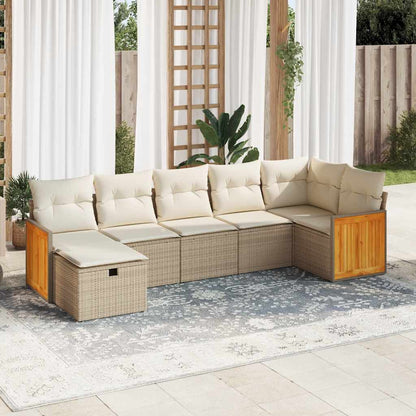Set Divani da Giardino 7 pz con Cuscini Beige in Polyrattan | homemem39