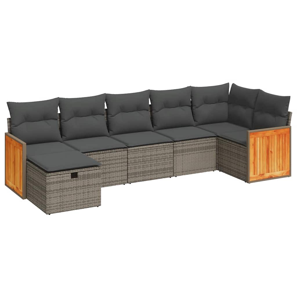 Set Divani da Giardino 7 pz con Cuscini Grigio in Polyrattan | homemem39