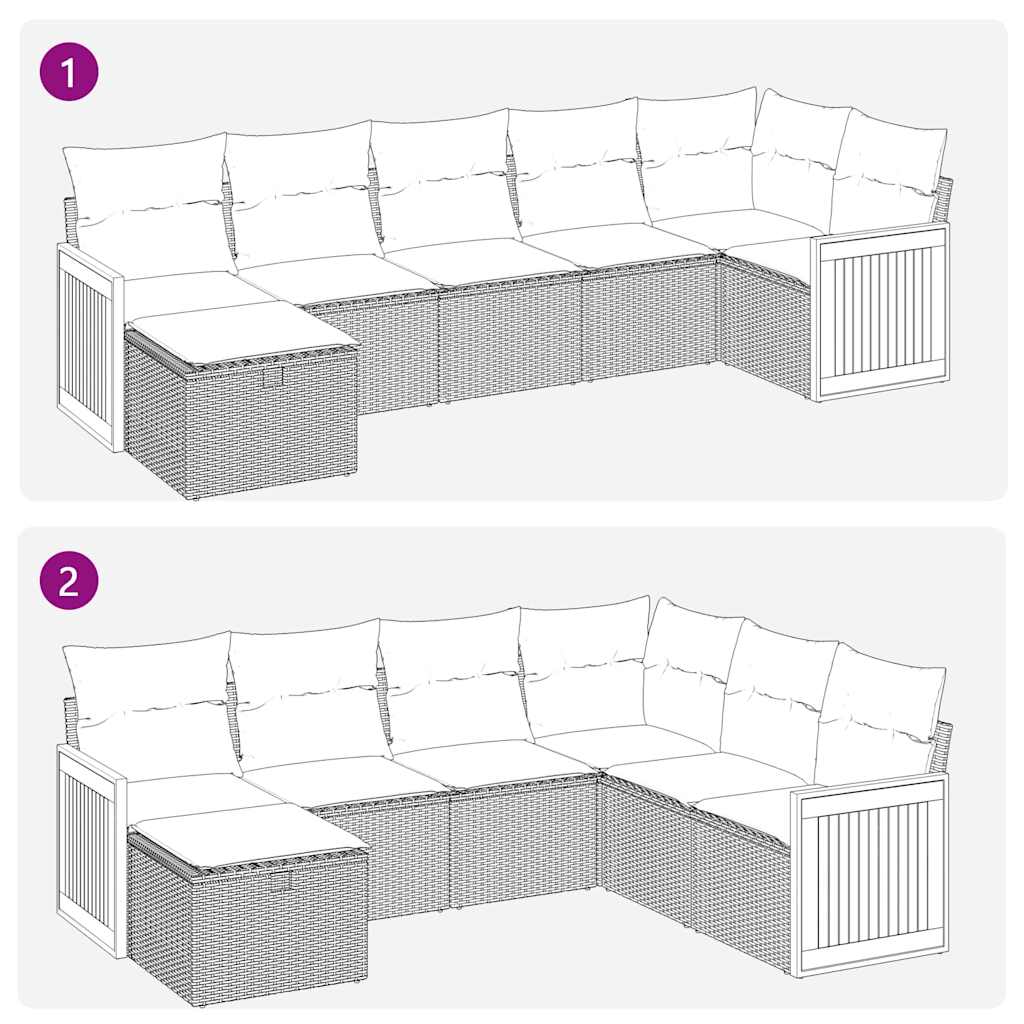 Set Divani da Giardino 7 pz con Cuscini Grigio in Polyrattan | homemem39