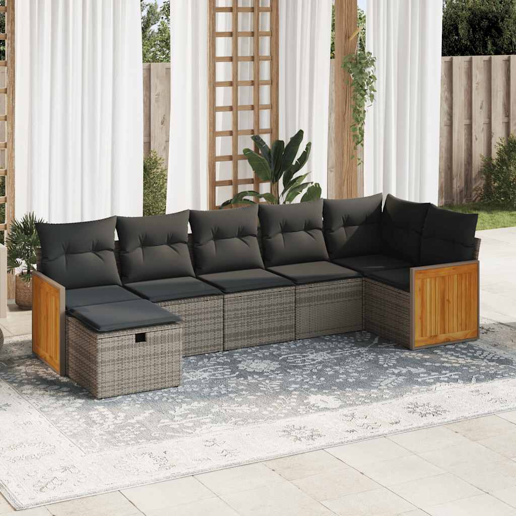 Set Divani da Giardino 7 pz con Cuscini Grigio in Polyrattan | homemem39