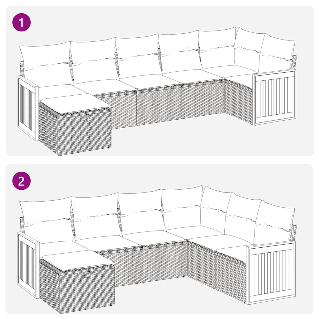 Set Divani da Giardino 7 pz con Cuscini Grigio in Polyrattan
