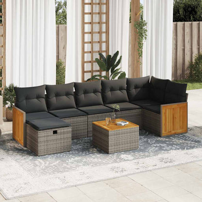 Set Divano da Giardino 8 pz con Cuscini Grigio in Polyrattan | homemem39