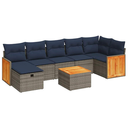 Set Divano da Giardino 8 pz con Cuscini Grigio in Polyrattan | homemem39