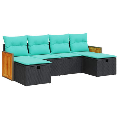 Set Divano da Giardino 6 pz con Cuscini Nero in Polyrattan | homemem39