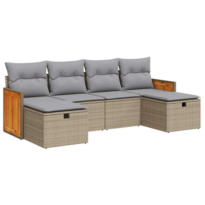 Set Divano da Giardino 6 pz con Cuscini Beige in Polyrattan - homemem39