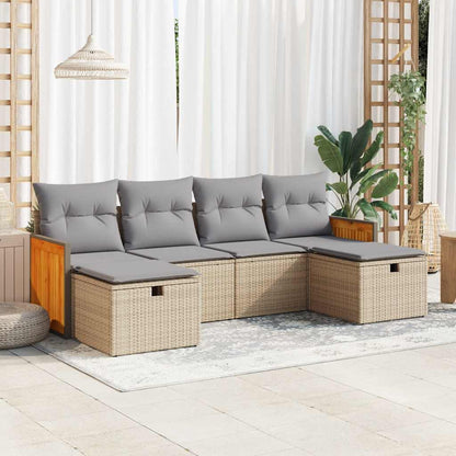 Set Divano da Giardino 6 pz con Cuscini Beige in Polyrattan - homemem39