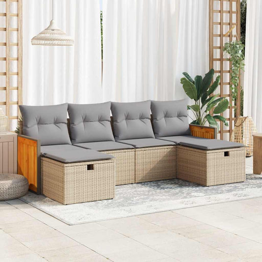 Set Divano da Giardino 6 pz con Cuscini Beige in Polyrattan - homemem39