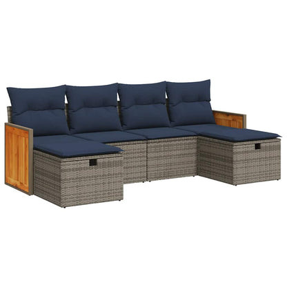 Set Divano da Giardino 6 pz con Cuscini Grigio in Polyrattan | homemem39