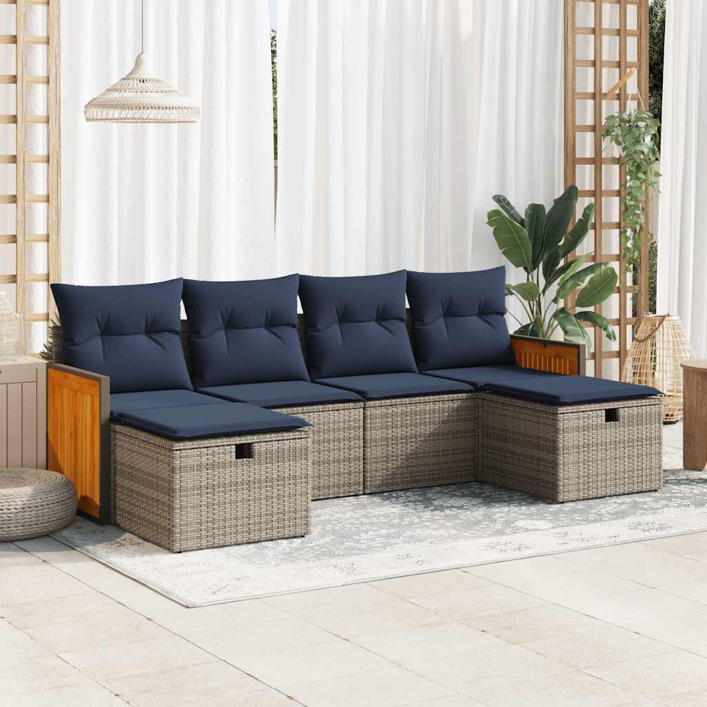 Set Divano da Giardino 6 pz con Cuscini Grigio in Polyrattan | homemem39