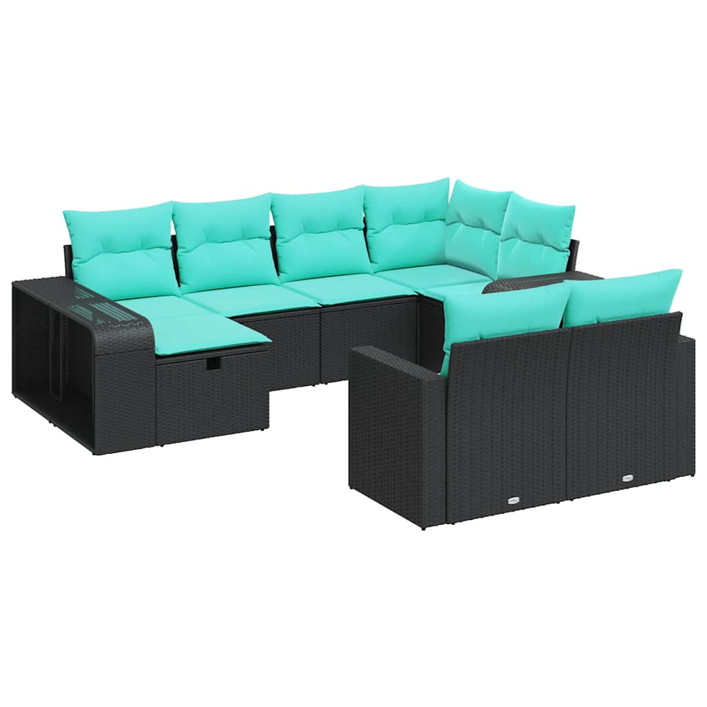 Set Divani da Giardino 10pz con Cuscini in Polyrattan Nero | homemem39