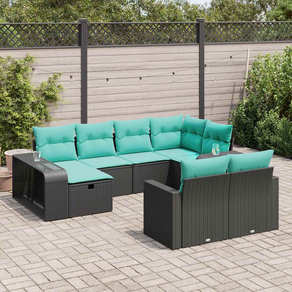 Set Divani da Giardino 10pz con Cuscini in Polyrattan Nero | homemem39