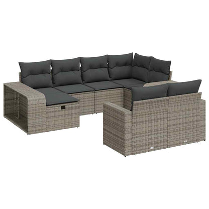 Set Divano da Giardino 10 pz con Cuscini Grigio in Polyrattan | homemem39