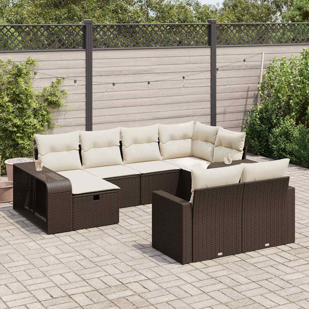 Set Divani da Giardino 10pz con Cuscini in Polyrattan Marrone - homemem39