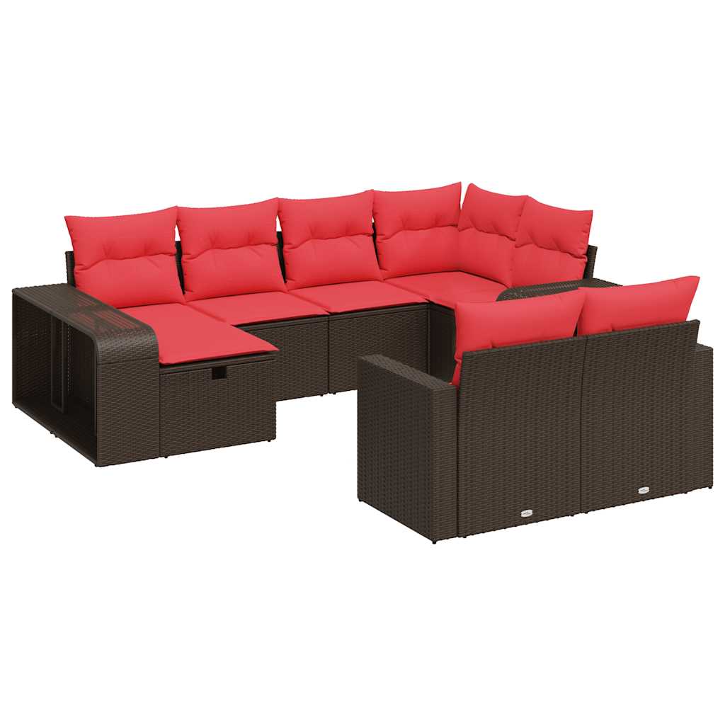 Set Divani da Giardino 10pz con Cuscini in Polyrattan Marrone