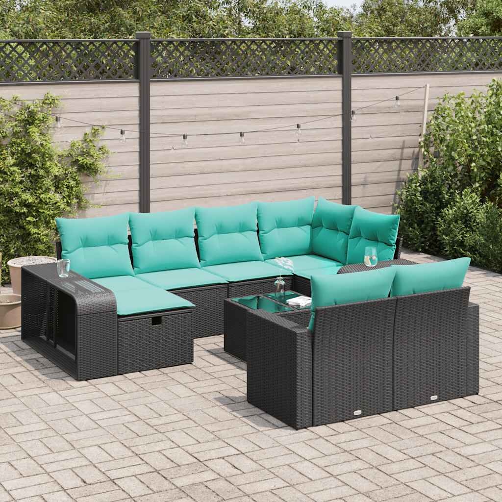 Set Divani da Giardino 11 pz con Cuscini in Polyrattan Nero | homemem39