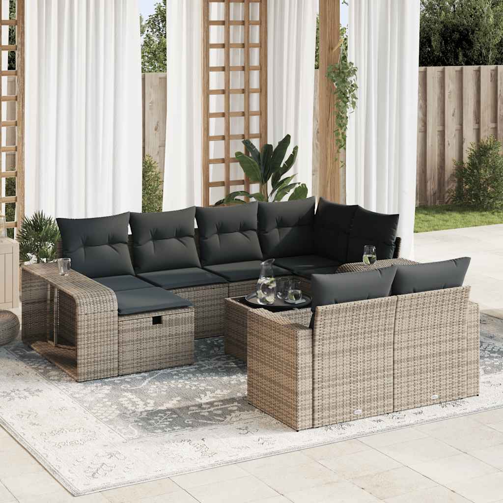 Set Divani da Giardino 11 pz con Cuscini in Polyrattan Grigio | homemem39