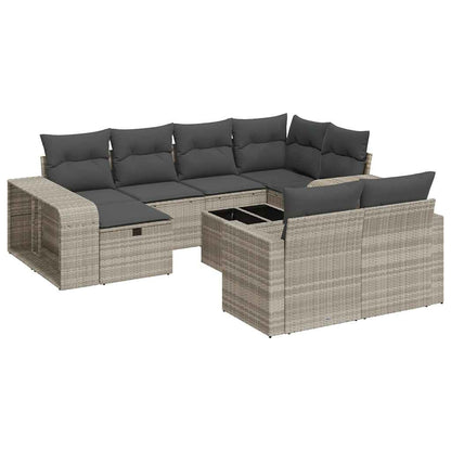 Set Divani da Giardino 11 pz con Cuscini in Polyrattan Grigio - homemem39