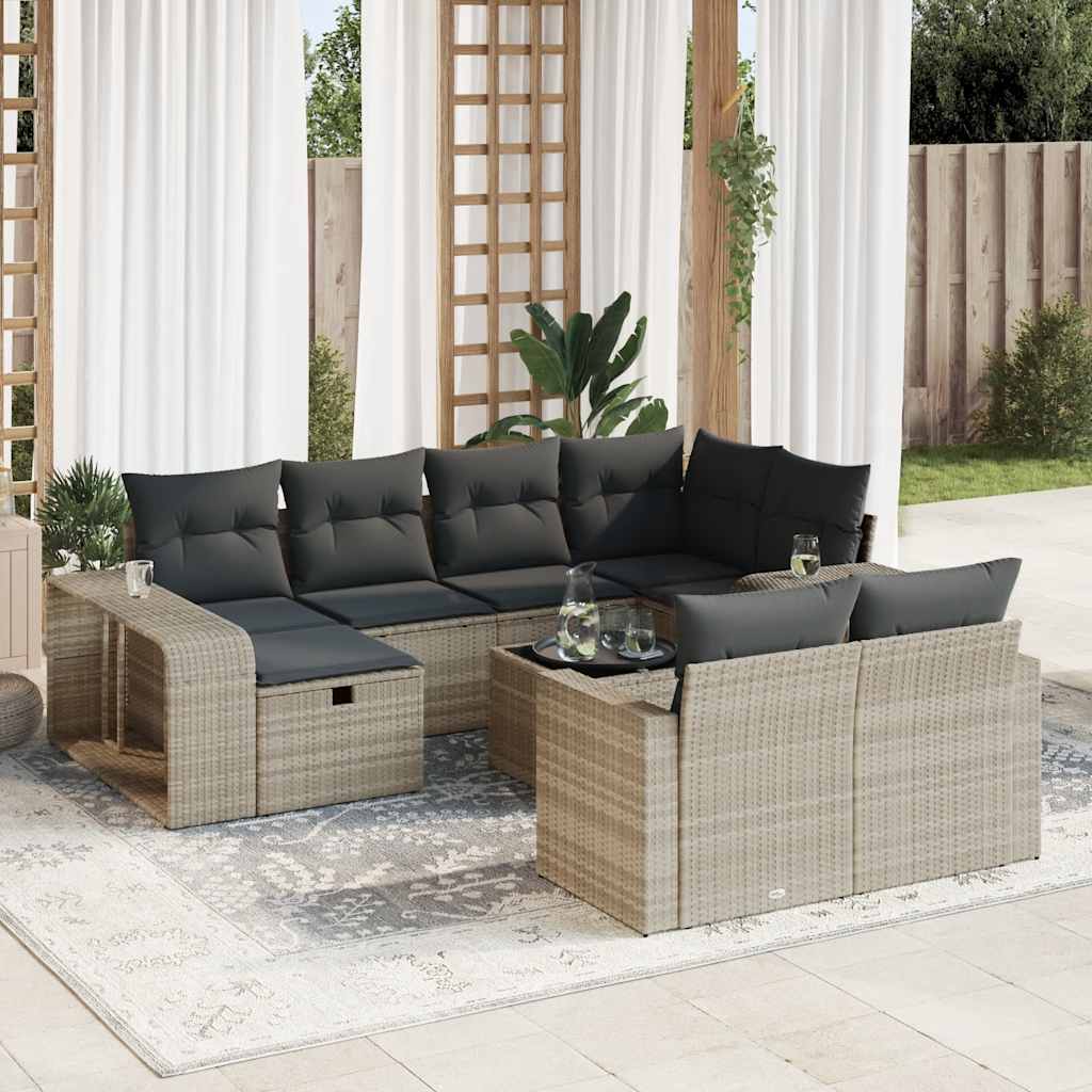 Set Divani da Giardino 11 pz con Cuscini in Polyrattan Grigio - homemem39