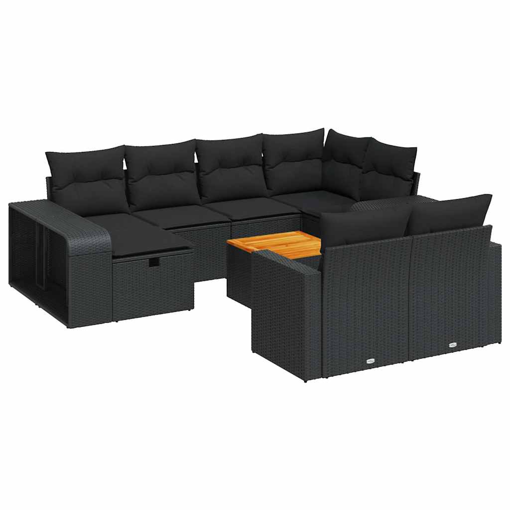 Set Divani da Giardino 11 pz con Cuscini in Polyrattan Nero | homemem39