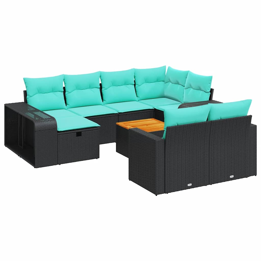 Set Divani da Giardino 11 pz con Cuscini in Polyrattan Nero | homemem39