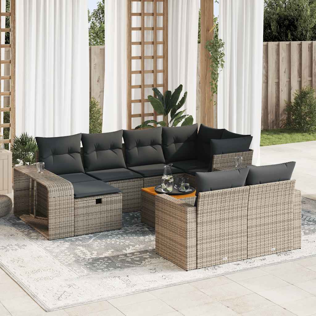 Set Divani da Giardino 11 pz con Cuscini in Polyrattan Grigio | homemem39