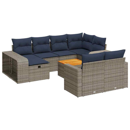 Set Divani da Giardino 11 pz con Cuscini in Polyrattan Grigio | homemem39