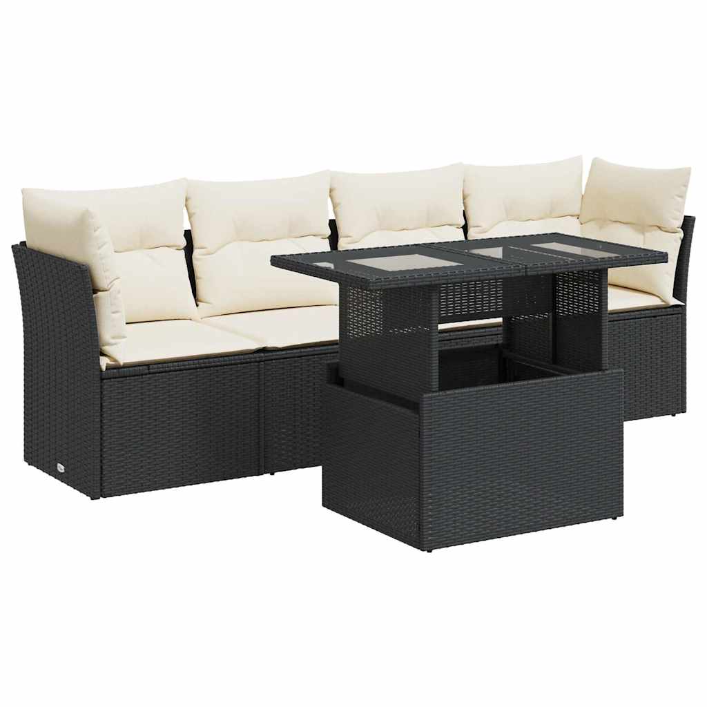 Set Divani da Giardino 5 pz con Cuscini in Polyrattan Nero - homemem39