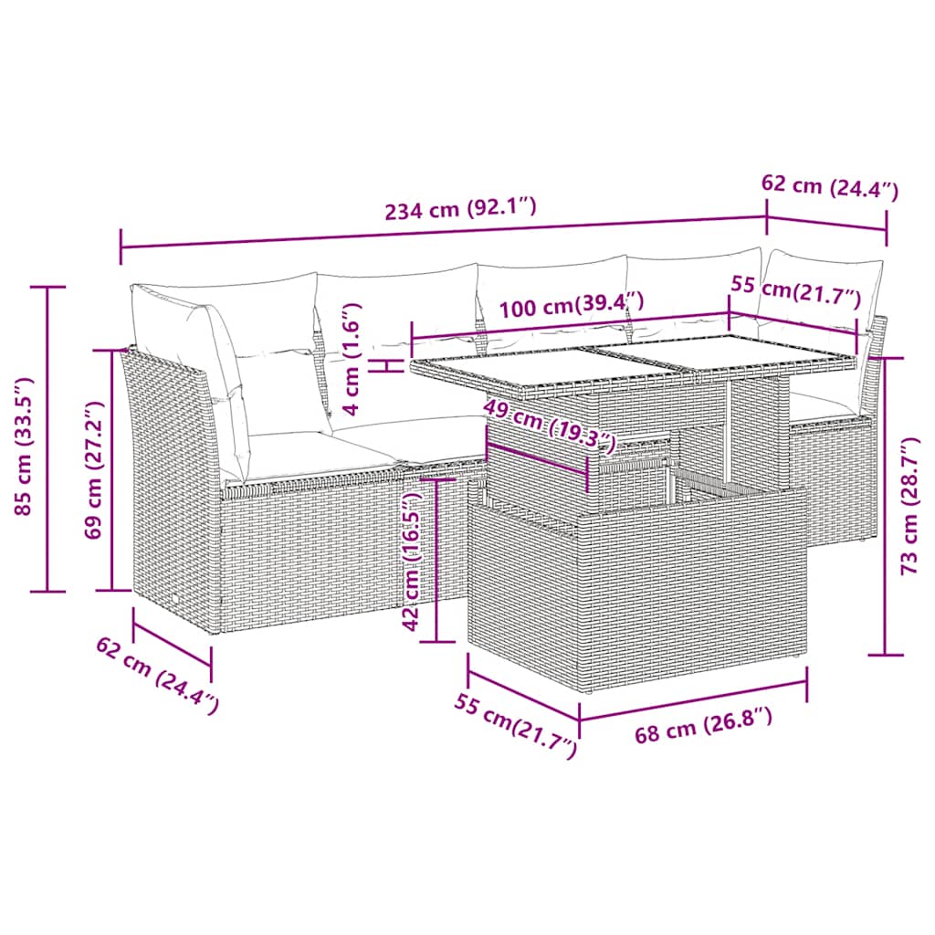 Set Divani da Giardino 5 pz con Cuscini in Polyrattan Nero | homemem39