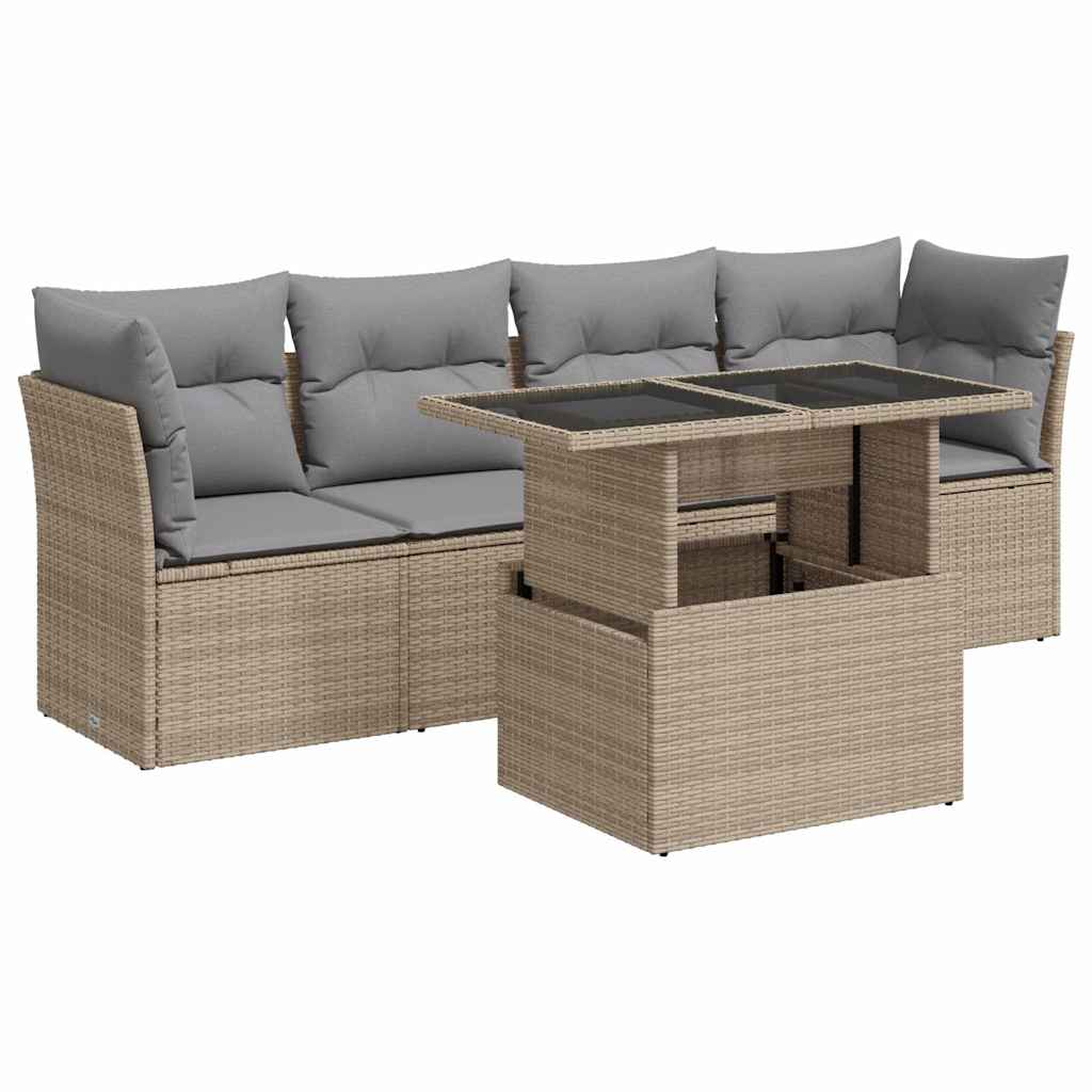 Set Divano da Giardino 5 pz con Cuscini Beige in Polyrattan - homemem39