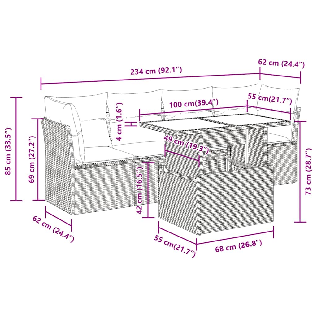 Set Divano da Giardino 5 pz con Cuscini Beige in Polyrattan | homemem39