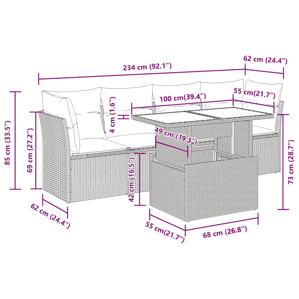 Set Divano da Giardino 5 pz con Cuscini Grigio in Polyrattan | homemem39