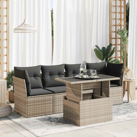 Set Divano da Giardino 5 pz con Cuscini Grigio in Polyrattan - homemem39