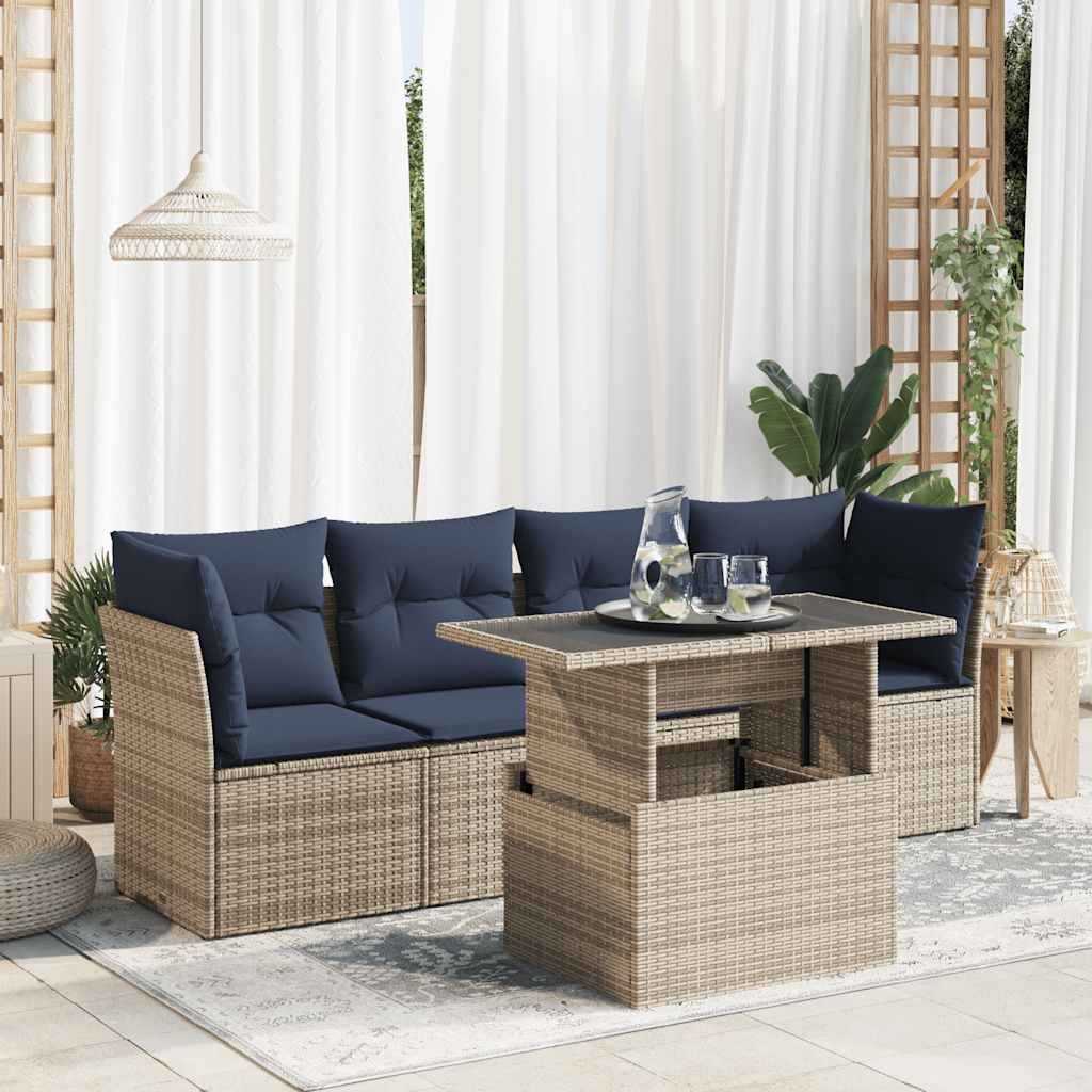 Set Divano Giardino 5 pz con Cuscini Grigio Polyrattan Acacia - homemem39