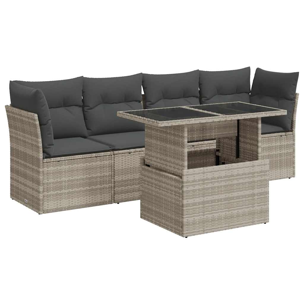 Set Divano da Giardino 5pz con Cuscini Grigio Chiaro Polyrattan - homemem39