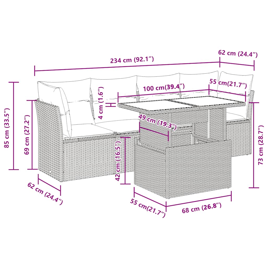 Set Divano da Giardino 5pz con Cuscini Grigio Chiaro Polyrattan - homemem39