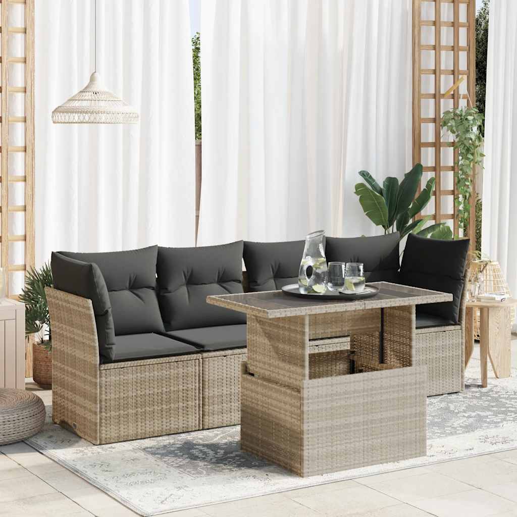 Set Divano da Giardino 5pz con Cuscini Grigio Chiaro Polyrattan | homemem39