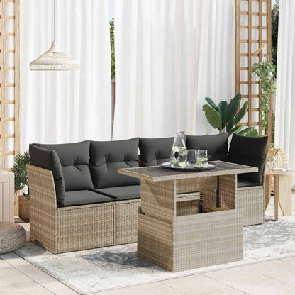 Set Divano da Giardino 5pz con Cuscini Grigio Chiaro Polyrattan | homemem39