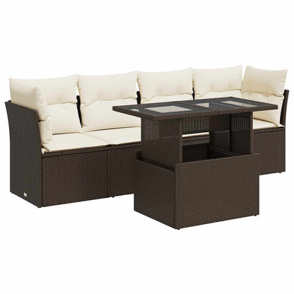 Set Divano da Giardino 5 pz con Cuscini Marrone in Polyrattan - homemem39