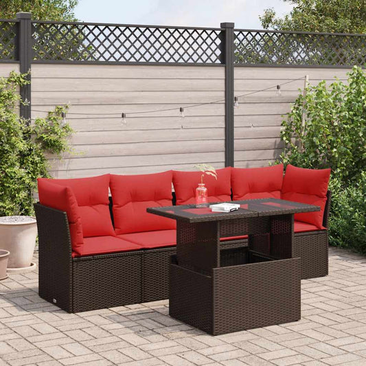 Set Divano da Giardino 5 pz Cuscini Marrone Polyrattan e Acacia - homemem39