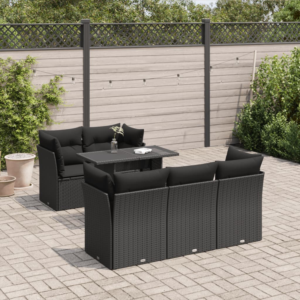 Set Divano da Giardino 6 pz con Cuscini Nero in Polyrattan | homemem39
