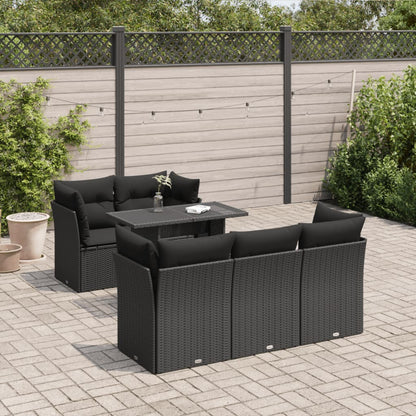 Set Divano da Giardino 6 pz con Cuscini Nero in Polyrattan | homemem39