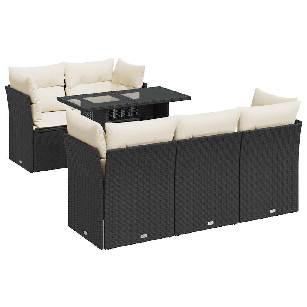 Set Divano da Giardino 6 pz con Cuscini Nero in Polyrattan | homemem39