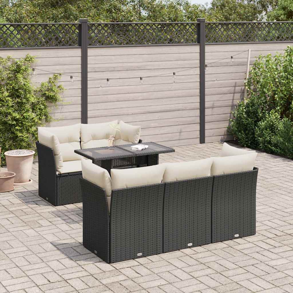 Set Divano da Giardino 6 pz con Cuscini Nero in Polyrattan - homemem39