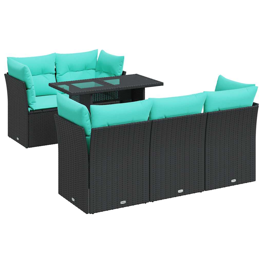 Set Divano da Giardino 6 pz con Cuscini Nero Polyrattan Acacia | homemem39