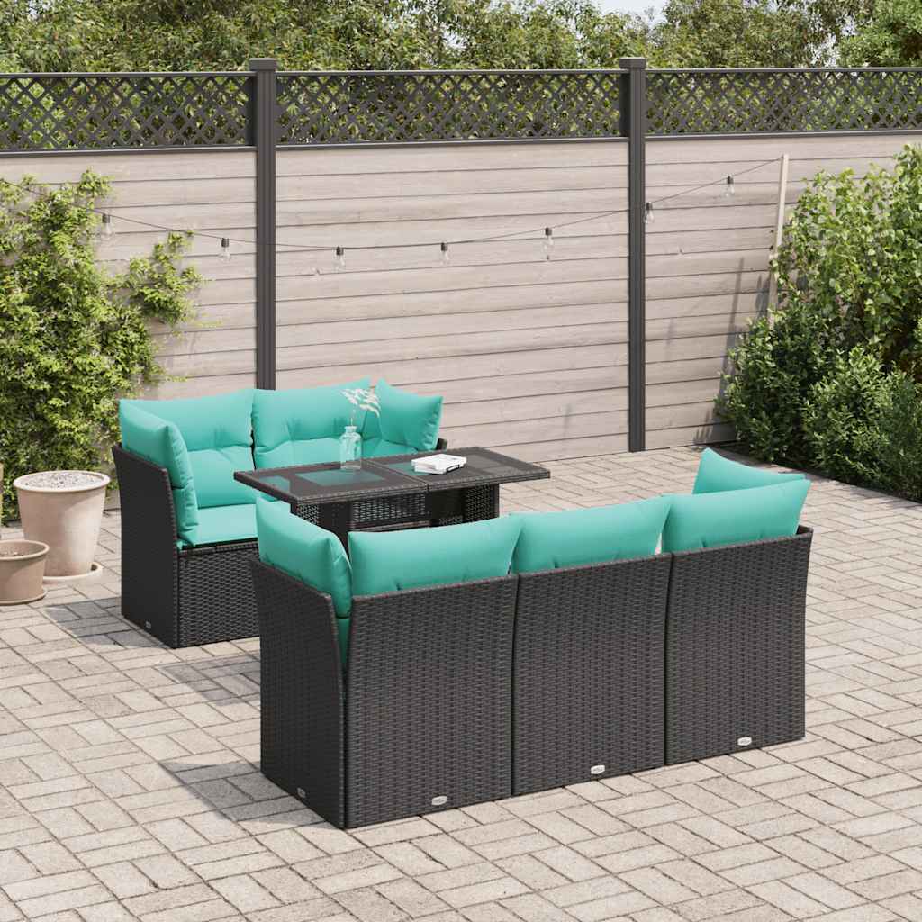 Set Divano da Giardino 6 pz con Cuscini Nero Polyrattan Acacia | homemem39