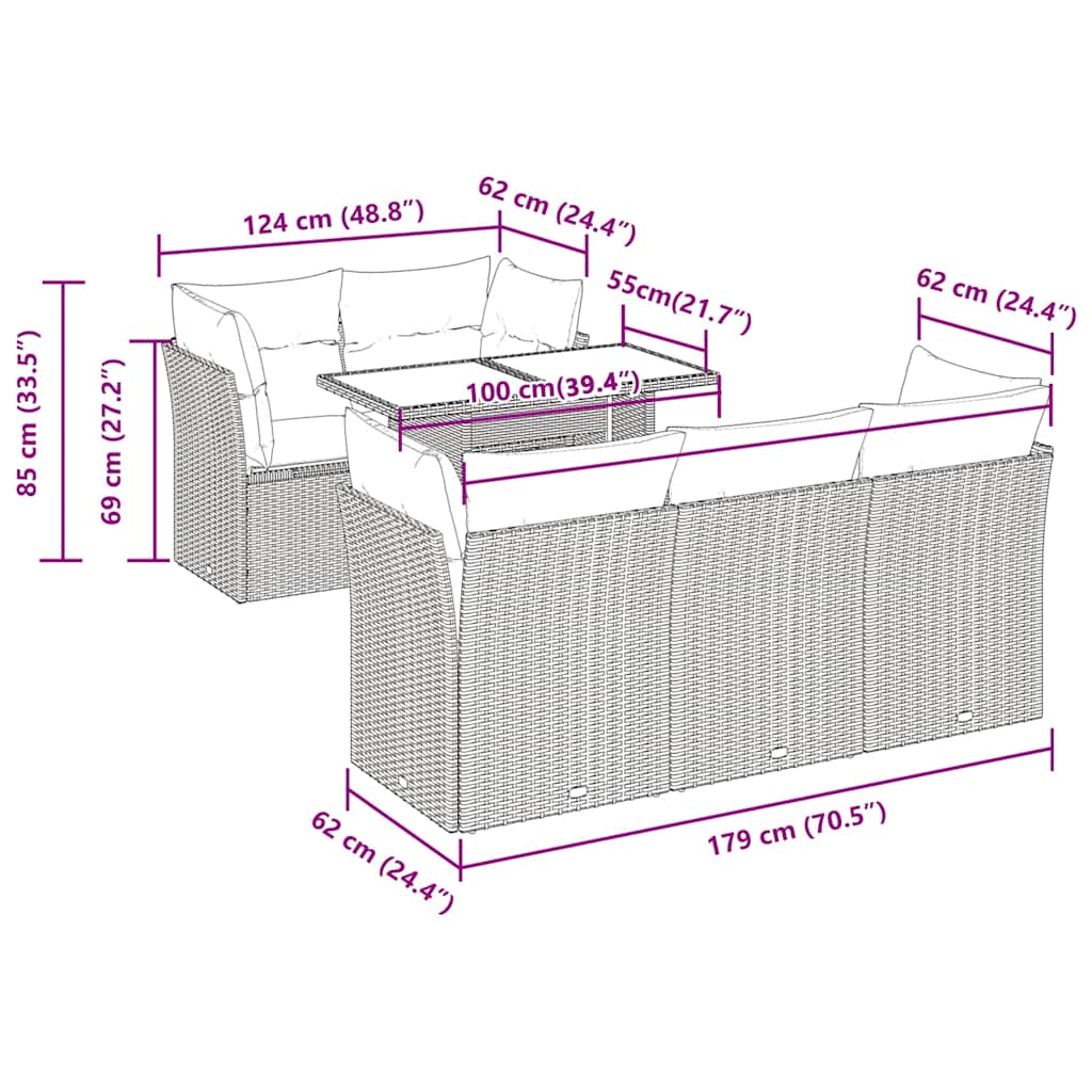 Set Divano da Giardino 6 pz con Cuscini Beige in Polyrattan | homemem39
