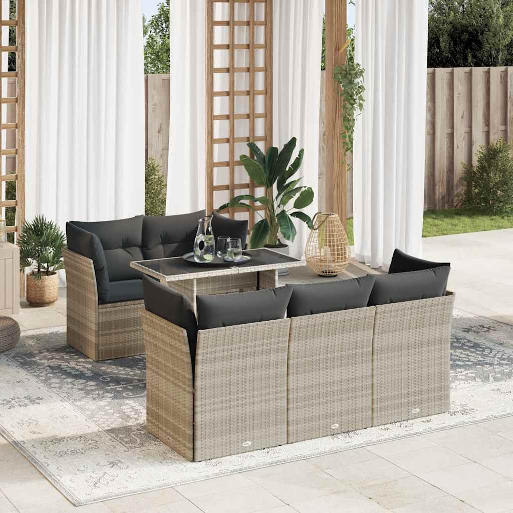 Set Divano da Giardino 6pz con Cuscini Grigio Chiaro Polyrattan - homemem39