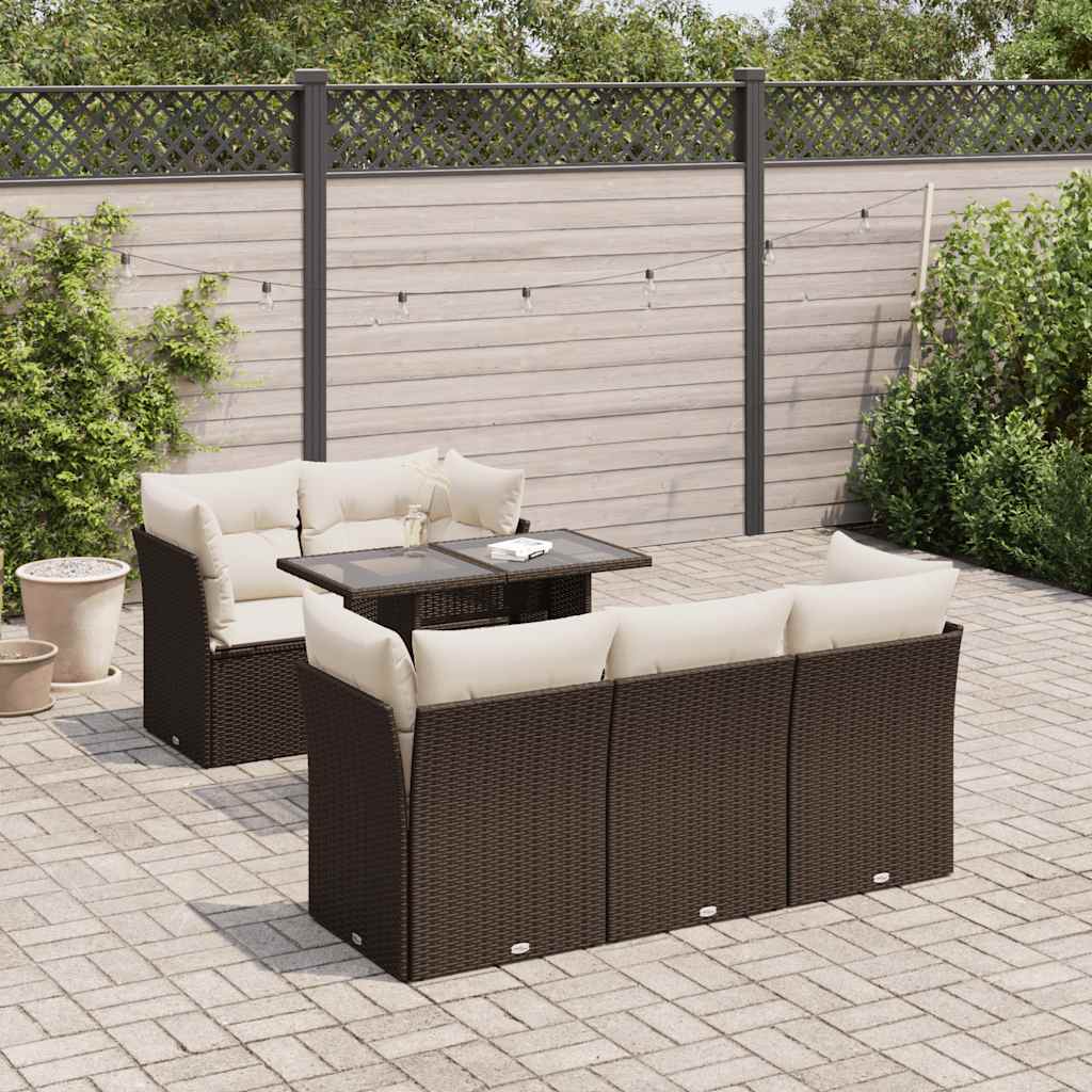 Set Divano da Giardino 6 pz con Cuscini Marrone in Polyrattan | homemem39
